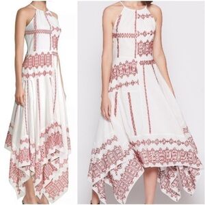 Joie Embroidered Boho Milanira Maxi Dress In Porcelain Handkerchief Hemline